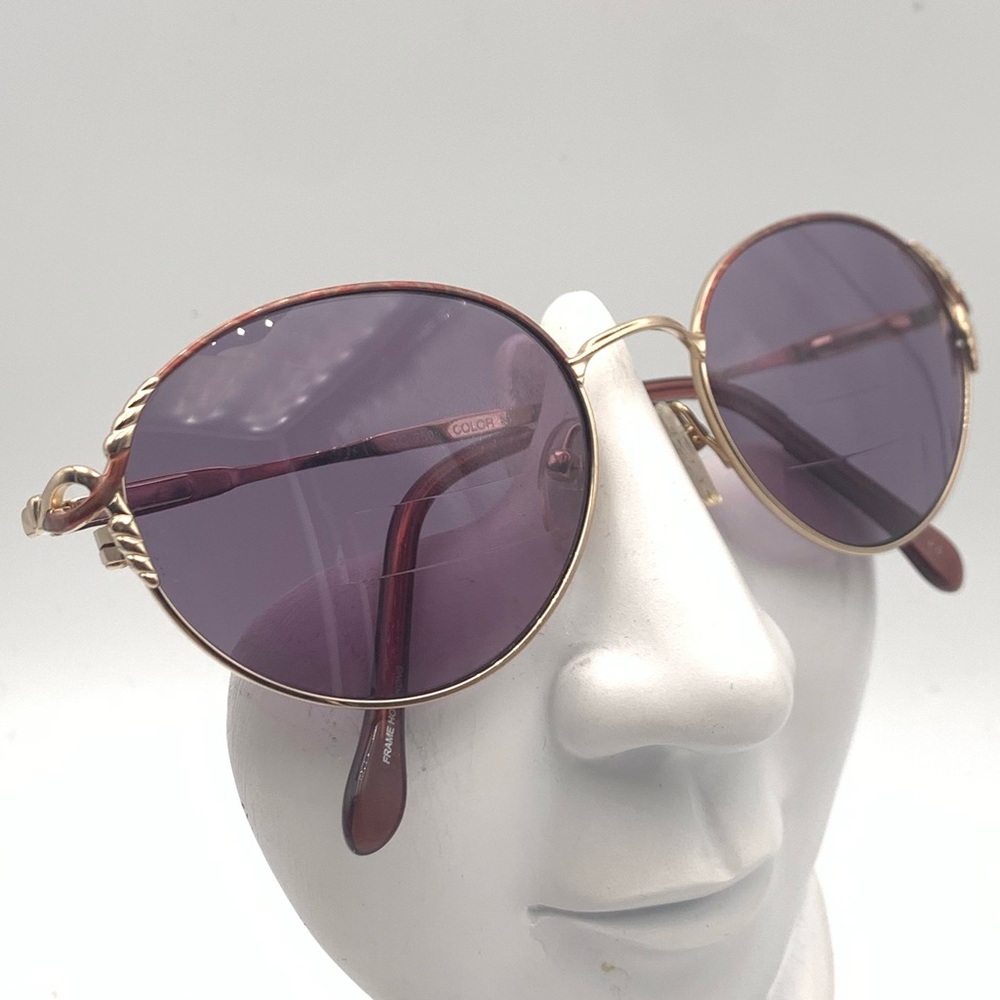 Vintage Silver Dollar Brown Gold Oval Sunglasses Frames TC750 - Picture 2 of 6